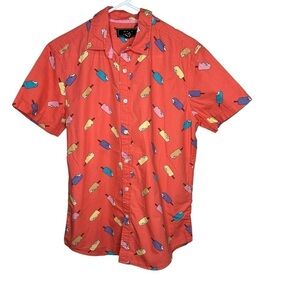 21Mens Button Front Popsicle Casual Shirt Size Small Orange Pink S/S